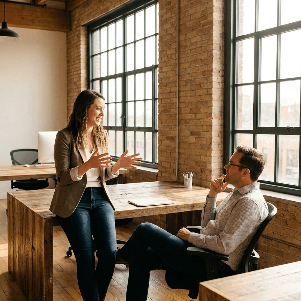 Avencor consultants in discussion with a client
